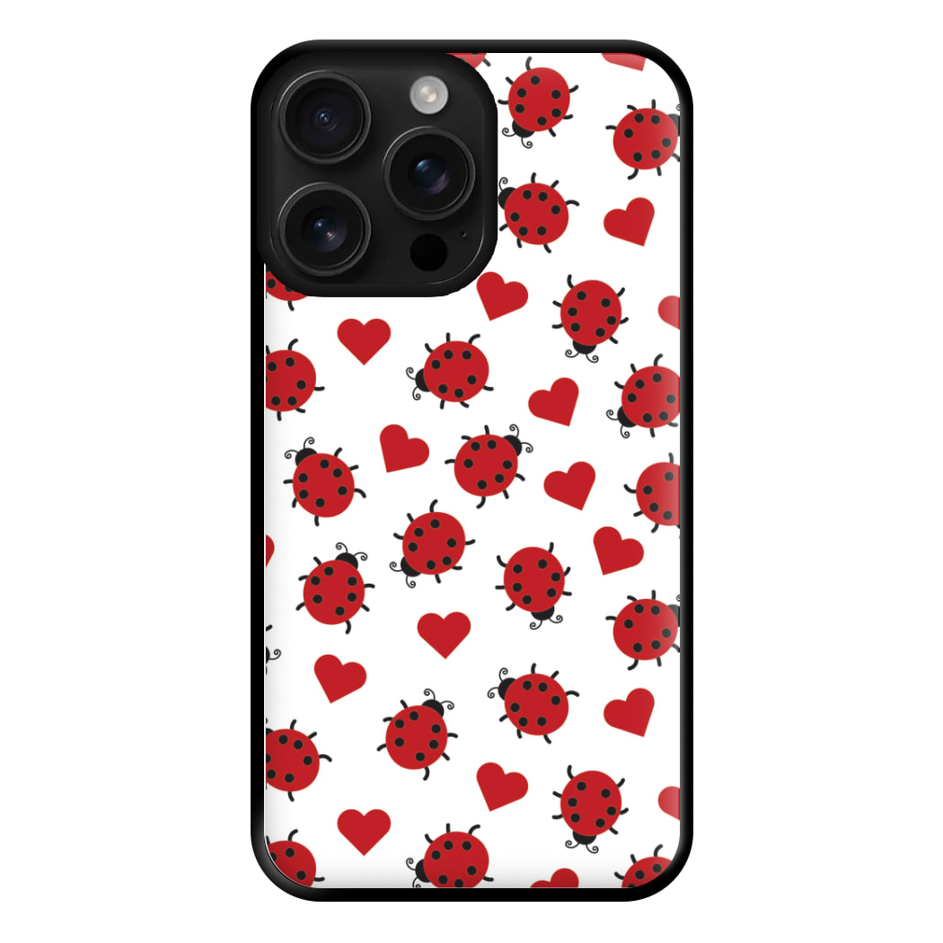 Ladybugs And Hearts Pattern iPhone 16 Pro Max Case