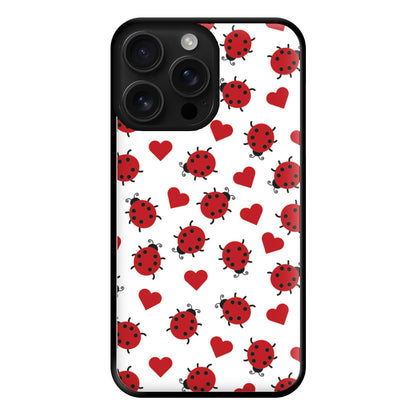 Ladybugs And Hearts Pattern iPhone 16 Pro Max Case
