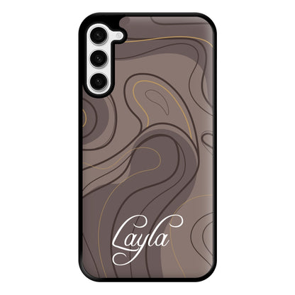 Brown Marble Waves Personalised Name Galaxy S23 Plus Case