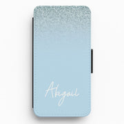 Blue Glitter Personalised Name Flip / Wallet Phone Case 1