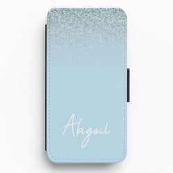 Blue Glitter Personalised Name Flip / Wallet Phone Case