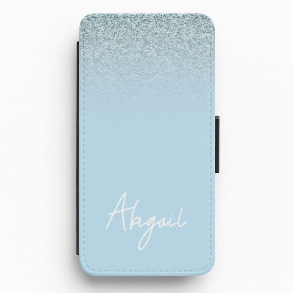Blue Glitter Personalised Name Flip / Wallet Phone Case