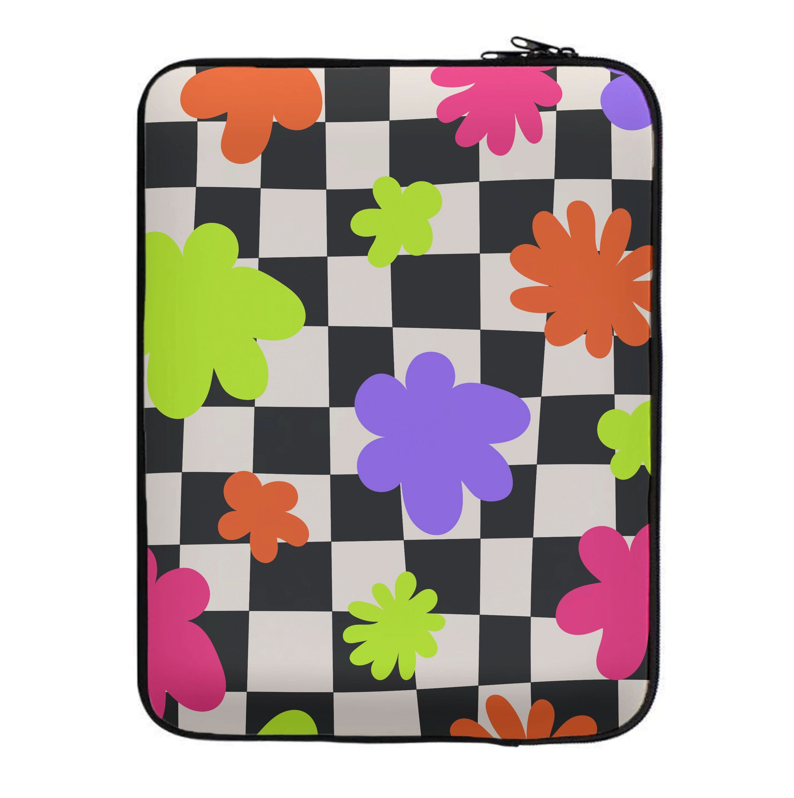 Abstract Flowers Checkered Pattern Laptop Sleeve