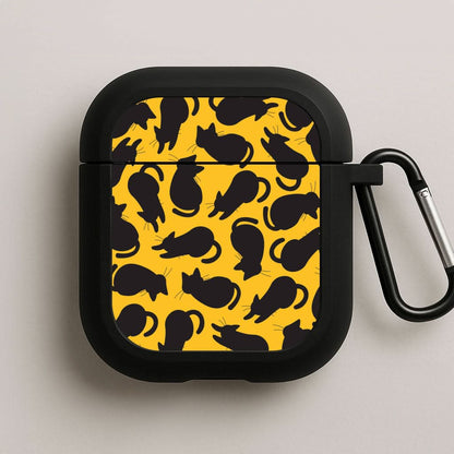 Black Cat Silhouettes Pattern Black AirPods Case