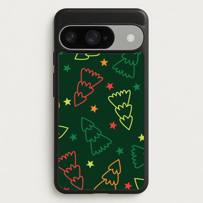 Colourful Christmas Tree Outlines Pattern Google Pixel 10 / 10 Pro Case