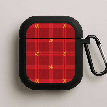 Superhero Team Red Tartan Pattern Black AirPods Case