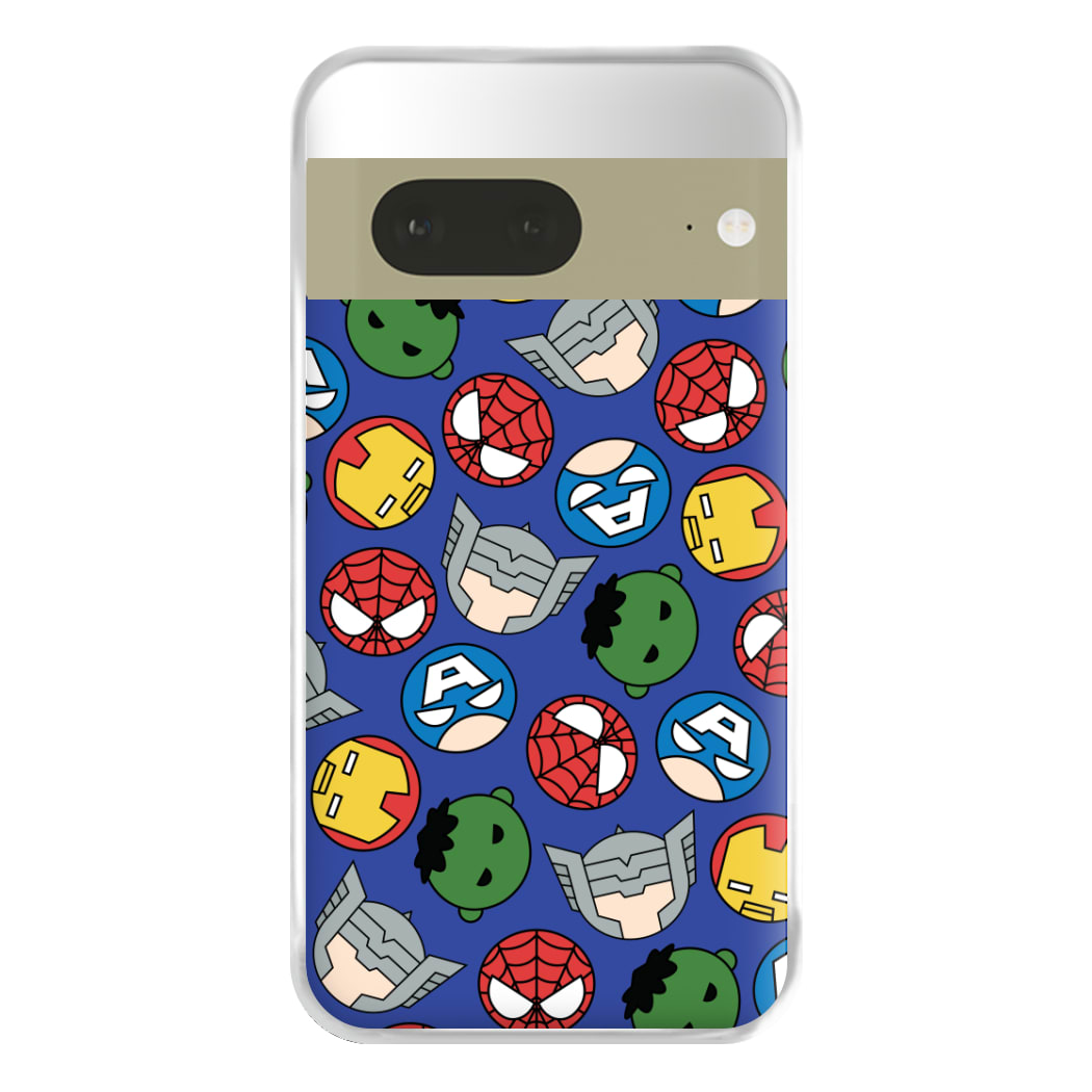Cute Chibi Heroes Pattern Blue Google Pixel 7 Case