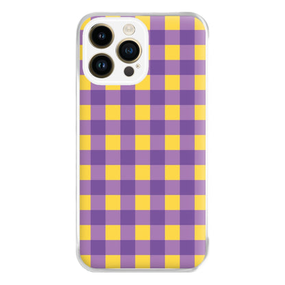 Purple And Yellow Checkered Pattern iPhone 14 Pro Case