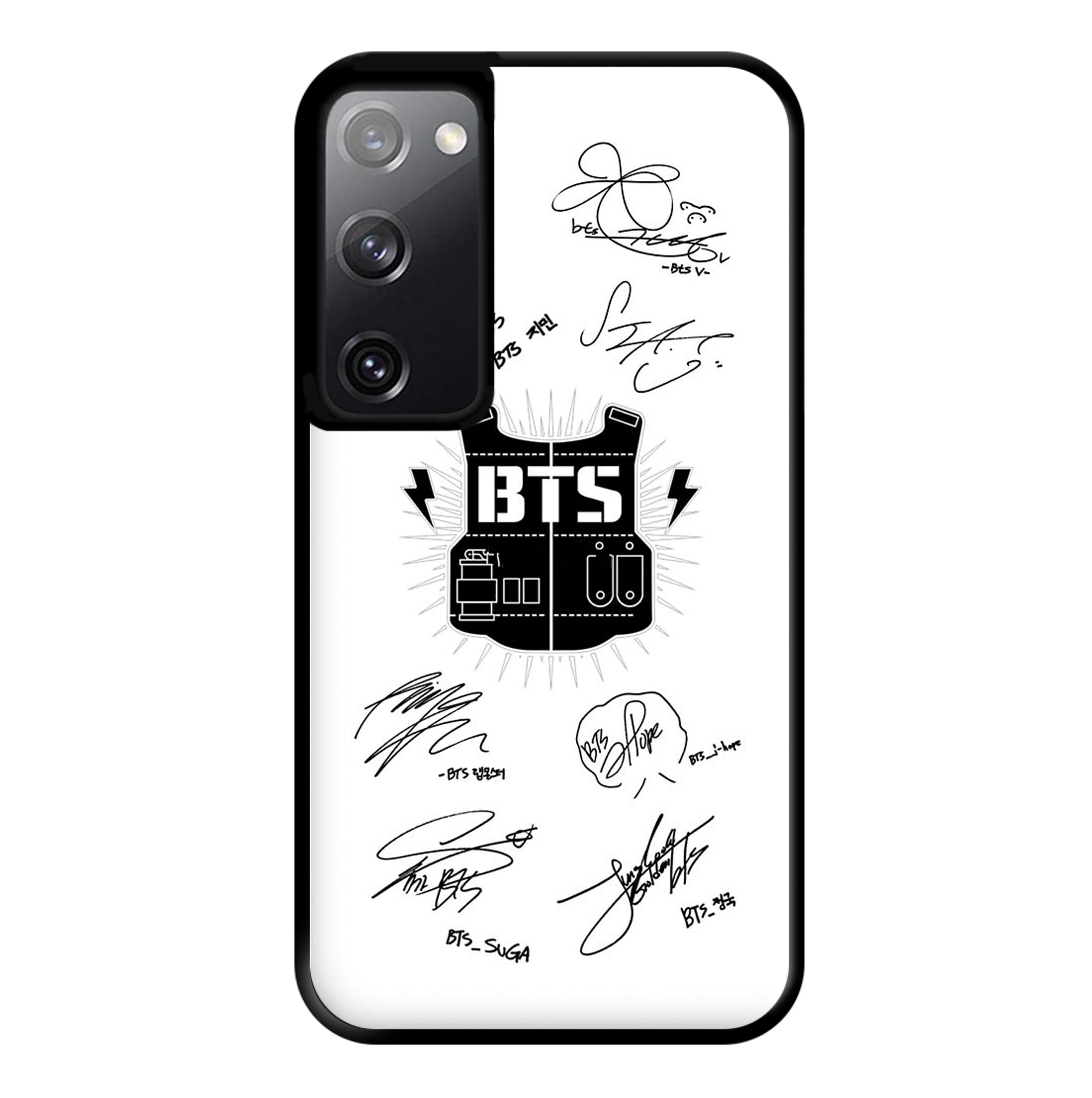 White K-Pop Band Army Logo and Signatures Phone Case