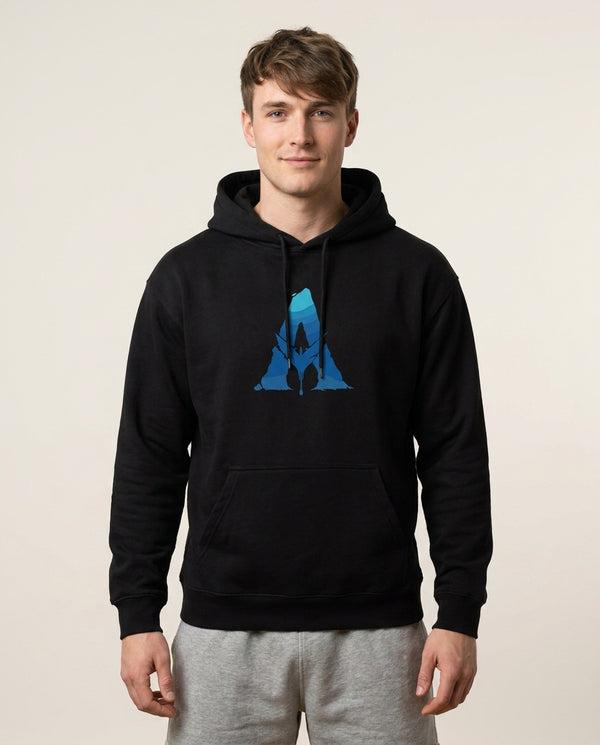 Alien World Logo Hoodie — Black Front, worn