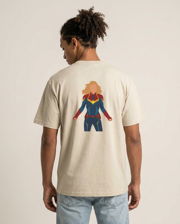 Captain Marvel T-Shirt — Sand Back, worn
