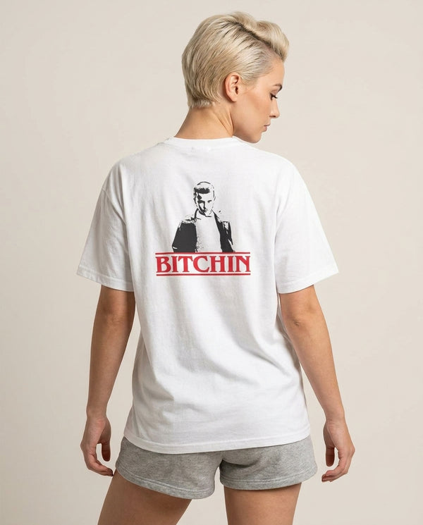 Eleven Bitchin' T-Shirt — White Back, worn