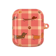 Tartan Dachshunds And Paws Pattern AirPods Case 1