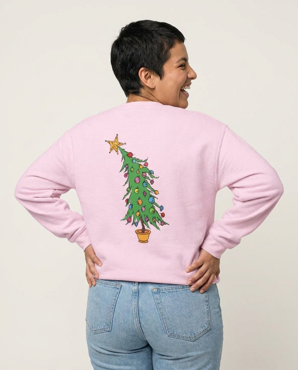 Whoville Tree Sweatshirt Pink Back, worn