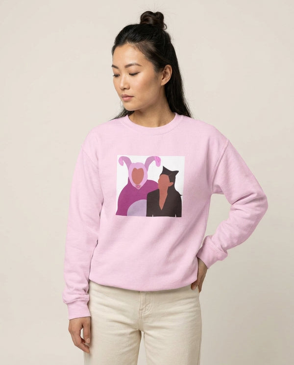 A Geller Halloween Sweatshirt — Pink Front, worn