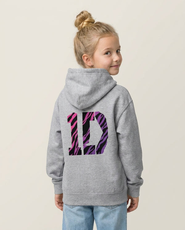Zebra 1D Kids Hoodie — Grey Back, worn