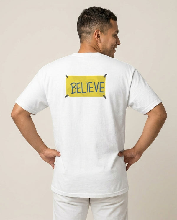 Believe T-Shirt — White Back, worn