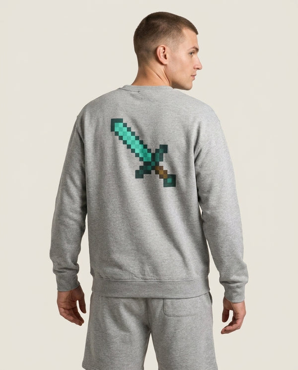 Diamond Sword - Mining Sweatshirt — Grey Back, worn