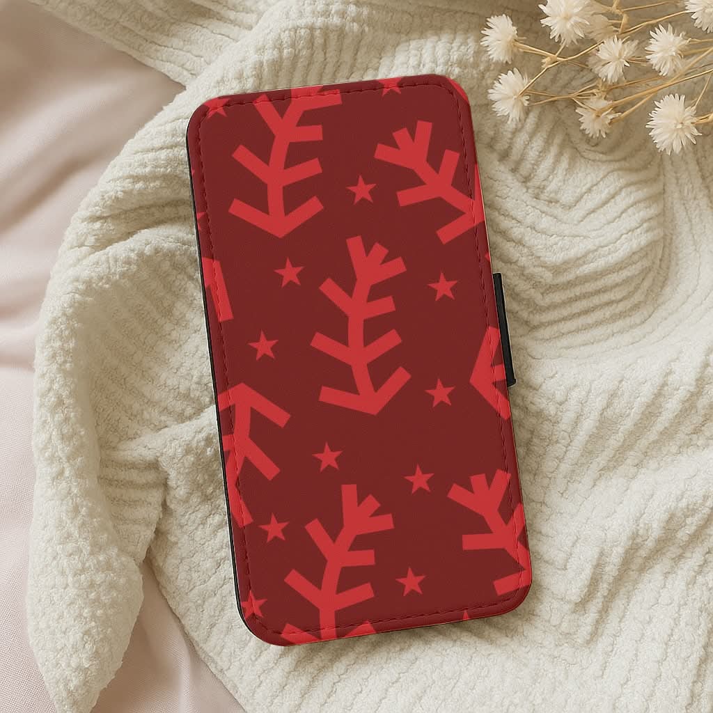 Abstract Ferns And Snowflakes Pattern Leather Phone Case