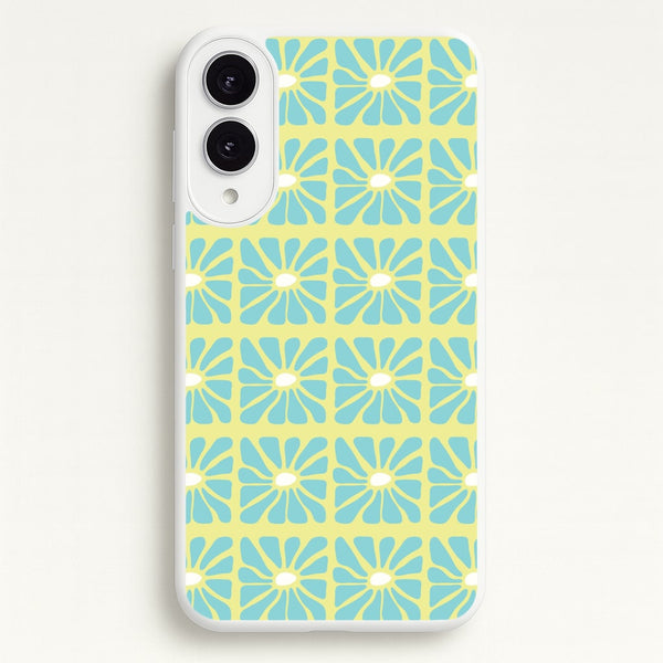 Square Abstract Flowers Blue Galaxy S25 Edge Case