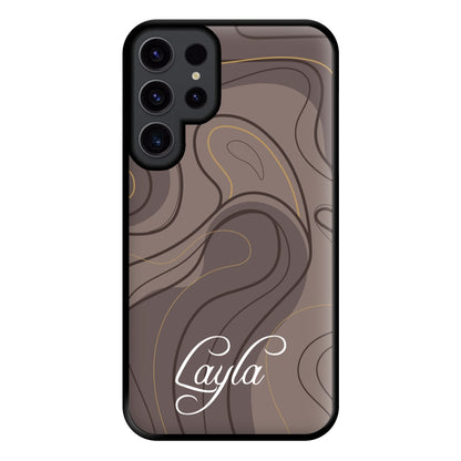 Brown Marble Waves Personalised Name Galaxy S23 Ultra Case