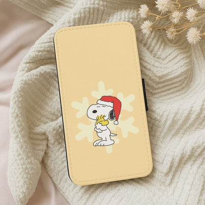 Christmas Cartoon Beagle And Bird  Leather Phone Case