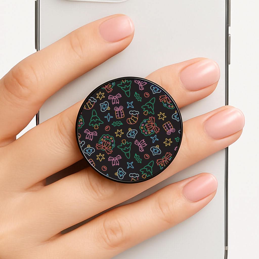 Neon Christmas Icons Pattern I Phone Grip