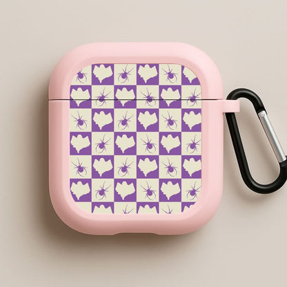 Spiders And Ghosts Checkered Pattern I Pink AirPods Case