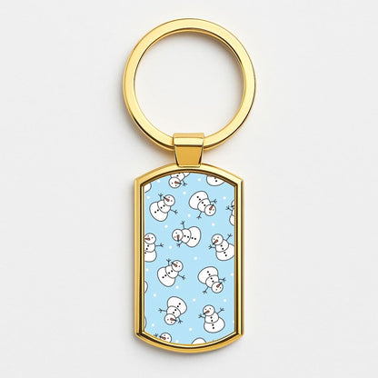 Cartoon Snowmen Pattern Gold Keyring