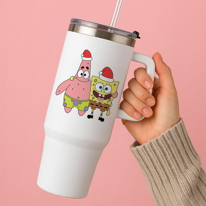 Cartoon Sponge And Starfish Christmas Hats Tumbler