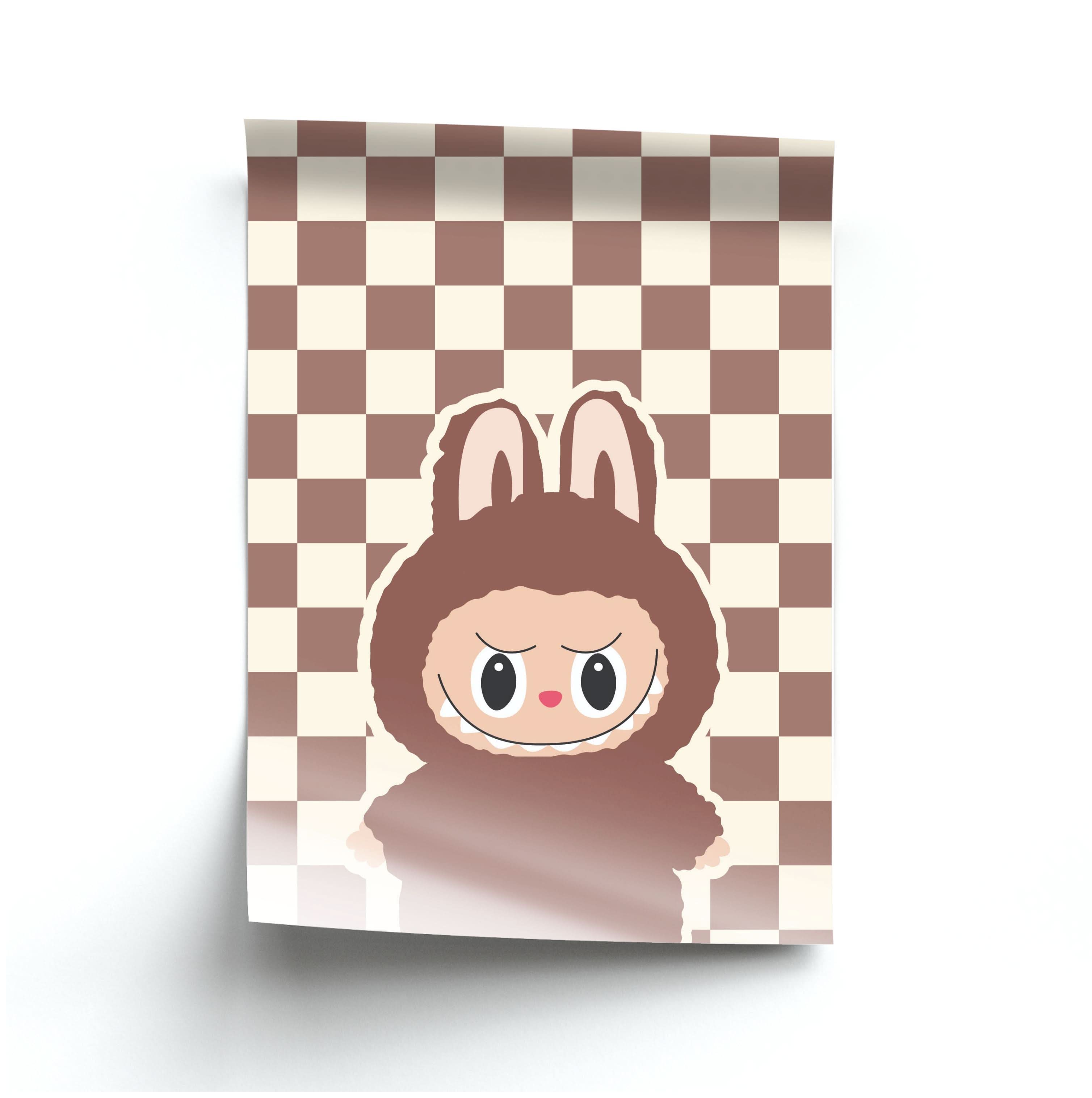 Checkered Cute Brown Monster  Poster
