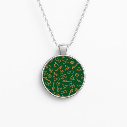 Christmas Wizard Icons Pattern Circle Necklace