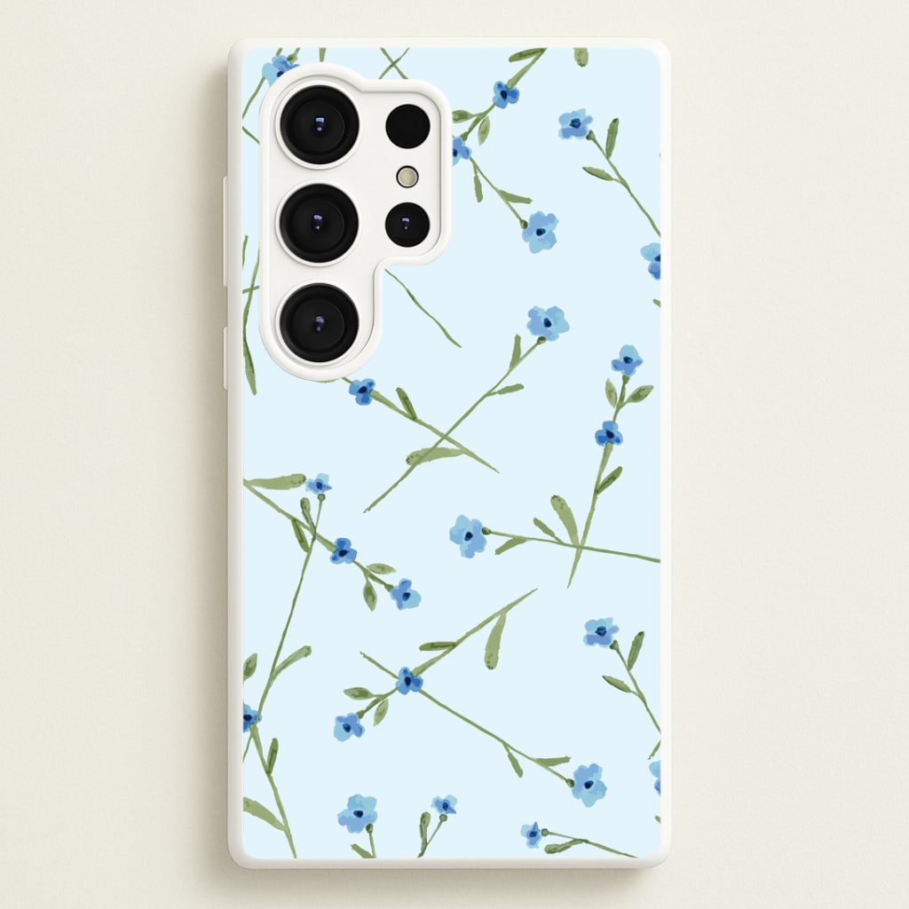 Baby Blue Floral Pattern Galaxy S25 Ultra Case