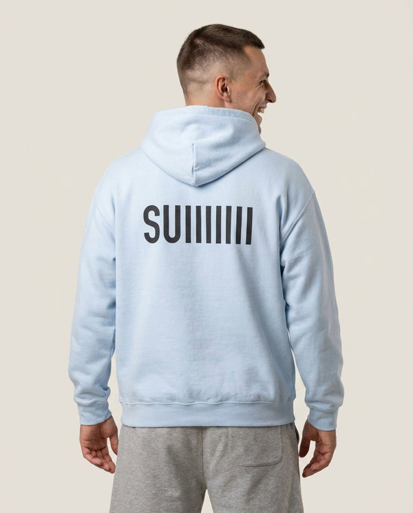 SUI - Football Hoodie — Blue Back, worn