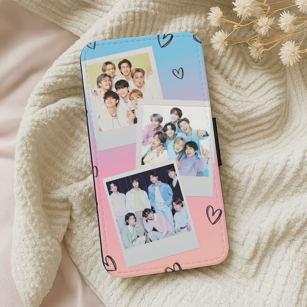 K-Pop Band Polaroid Collage Leather Phone Case