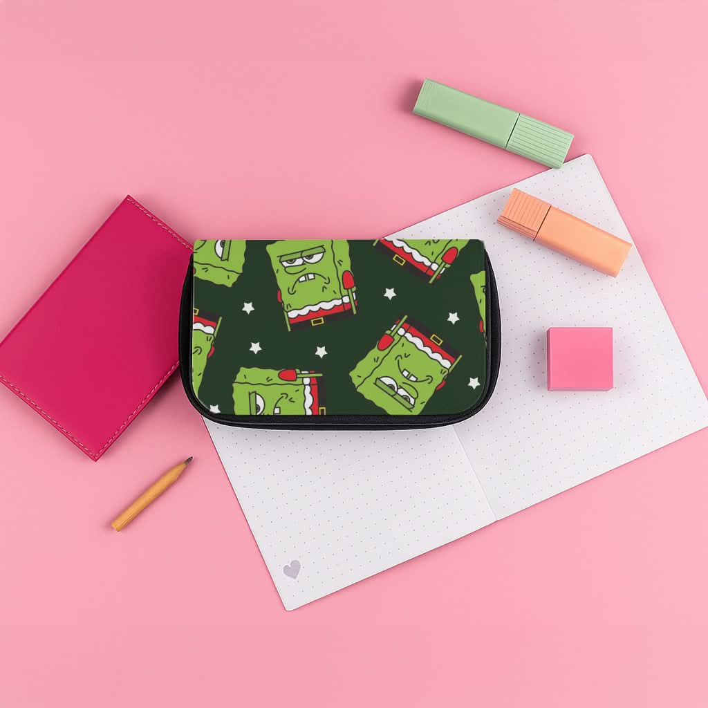 Grumpy Christmas Cartoon Sponge Pattern Pencil Case