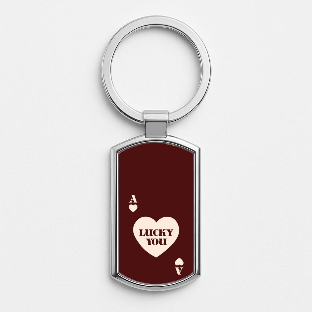 Ace Of Hearts Lucky You Silver Metal Keyring