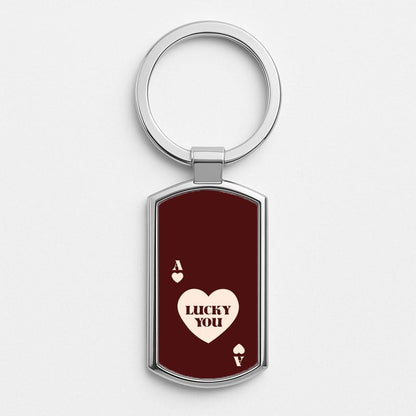 Ace Of Hearts Lucky You Silver Metal Keyring