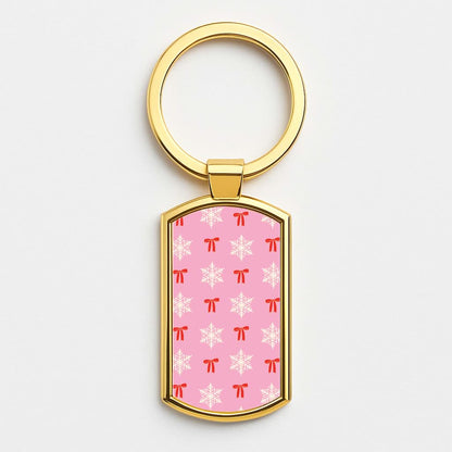 Coquette Bows And Snowflakes Pattern Gold Keyring