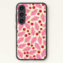 Pink Holly And Berries Pattern Galaxy S25 Case