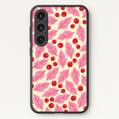 Pink Holly And Berries Pattern Galaxy S24 Plus Case