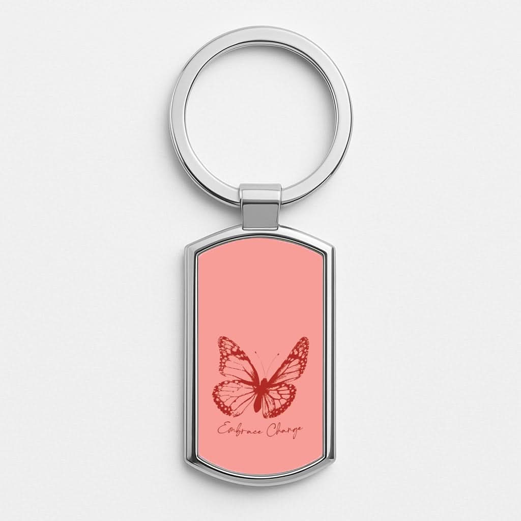 Embrace Change Butterfly Silver Metal Keyring