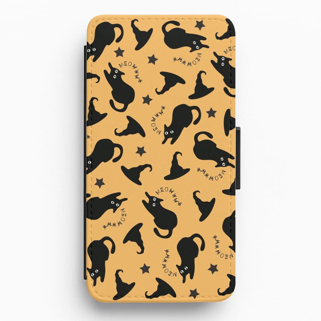 Black Cat And Hats Pattern Flip / Wallet Phone Case