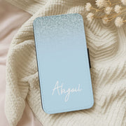Blue Glitter Personalised Name Flip / Wallet Phone Case 5