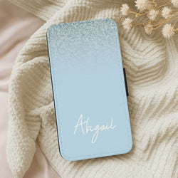 Blue Glitter Personalised Name Leather Phone Case