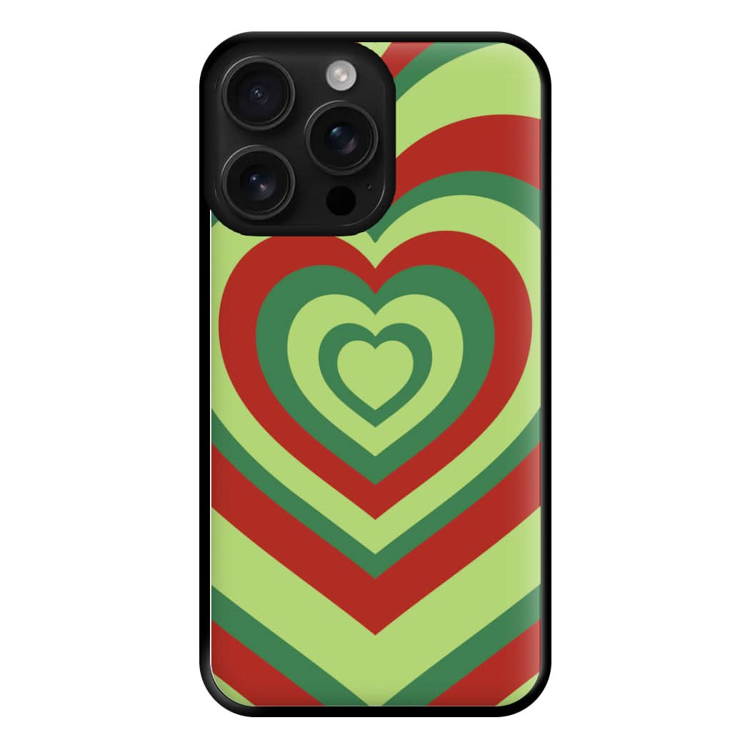 Red And Green Trippy Heart Christmas Pattern Phone Case for Apple iPhone, Samsung Galaxy, Huawei and Google Pixel