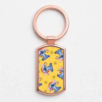 Cute Blue Alien Candycane Christmas Pattern Rose Gold Keyring