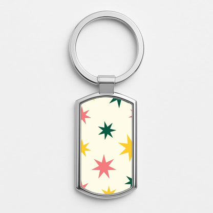 Colourful Christmas Stars Pattern Silver Metal Keyring