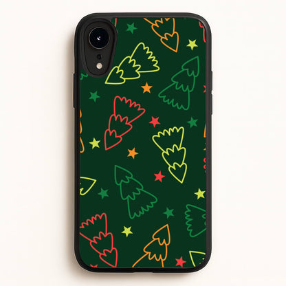 Colourful Christmas Tree Outlines Pattern iPhone XR Case