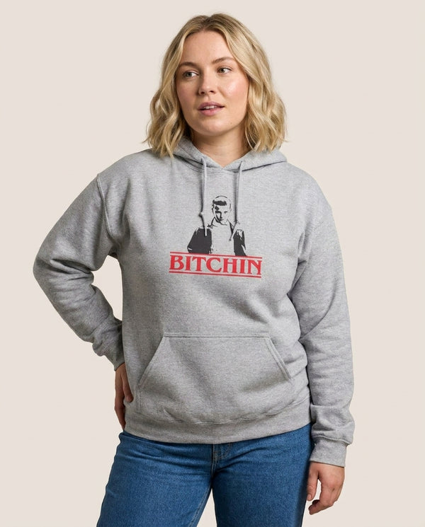 Eleven Bitchin' Hoodie — Grey Front, worn